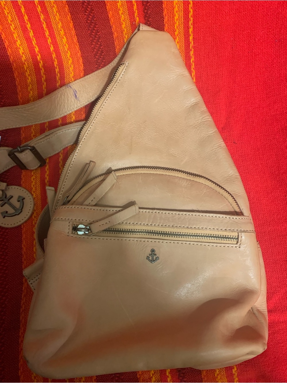 NWT Leather Sling Bag in Tan   - Anchor Accent